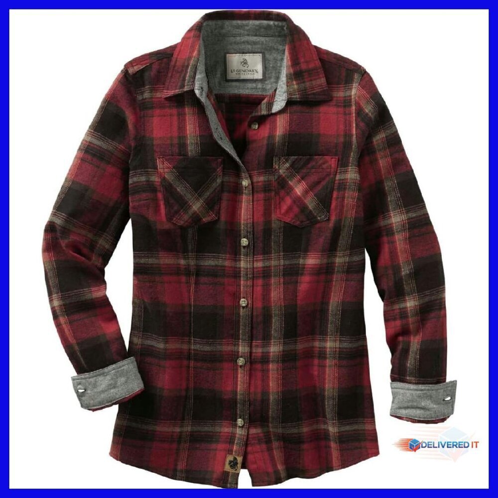 Long Sleeve Plaid Flannel Button Up Shirt 100% Cotton Women's